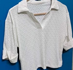 White Crochet Knit Top