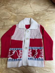 Chic Red &amp; White Knit Cardigan❤️🍁🍂
