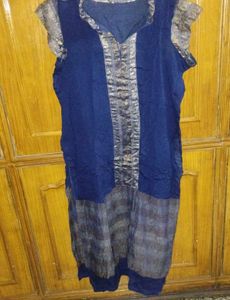 Blue Kurta with Embellished Yoke