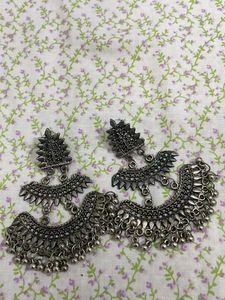 Oxidized Silver Jhumka Earrings