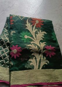 Green Floral Embroidered Saree