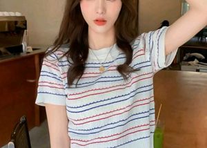 Korean Striped Cropped Knit Top