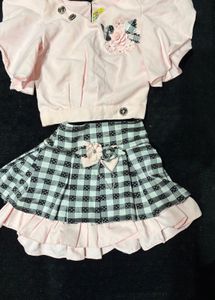 Cute Pink &amp; Checkered Skirt Set