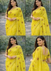 Elegant Yellow Embroidered Saree