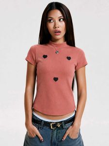 Cute Heart Graphic Mock Neck Top