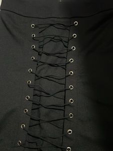 New Black Lace-Up Mini Skirt