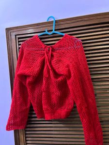 Chic Red Crochet Knit Sweater
