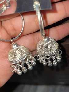 Silver Jhumka Hoop Earrings