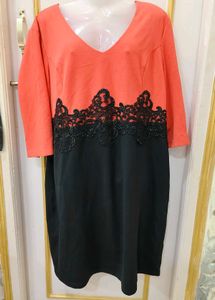Coral & Black Lace Dress