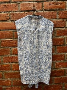 Boho Blue & White Print Sleeveless Tunic