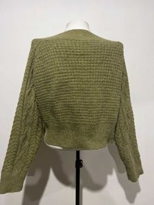 Olive Green cropped V-Neck Sweater