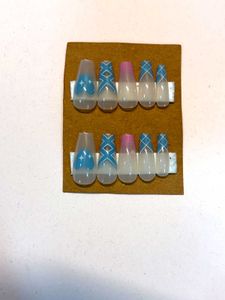 Stunning Blue &amp; Pink Ombre Coffin Nails