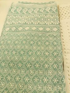 Beautiful White and Sea green Cotton Chikankari ku