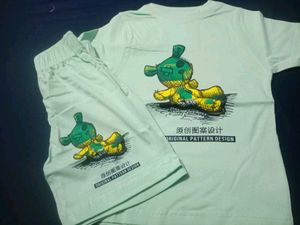 Cute Cartoon Print T-Shirt & Shorts Set