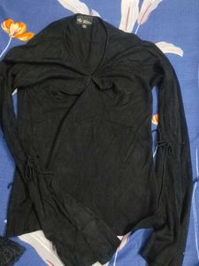 Elegant Black Tie-Sleeve Sweater