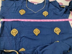 Party wear Blue Kurta With Golden Worked Butis