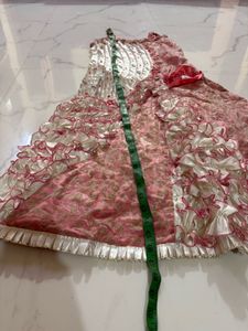 Pink &amp; White Embellished Gown with Rose Details