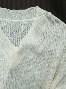 Cream V-Neck Knit Sweater