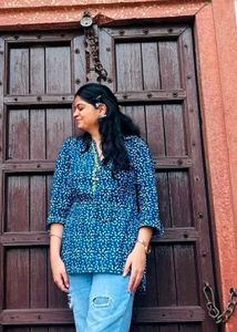 Blue Block Print Kurta Top