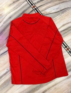 Red Long Sleeve Zip Neck Top