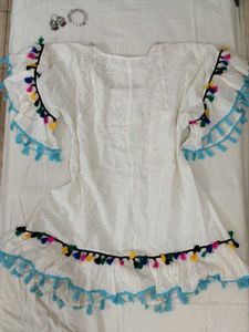 Boho Tassel Trim White Kurta
