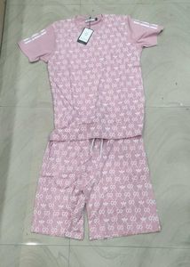 Pink Patterned Tee & Shorts Set