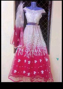 Bust 40 Elegant White &amp; Pink Lehenga Choli
