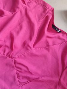 Chic Puff Sleeve V-Neck Pink Dress