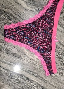 Women's Printed Thong Panties with Lace Trim