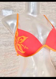Red Bikini Top with Floral Detail