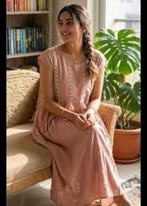 Peach Embroidered kurti