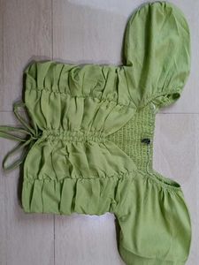 Lime Green Ruched Crop Top