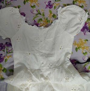 Elegant White Puff Sleeve Midi Dress