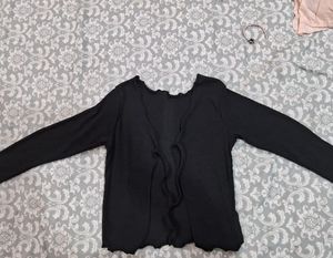 Sheer Black Open Front Cardigan
