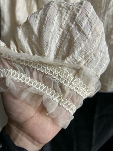 Vintage Ruffle Neck Cream Blouse