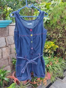 Denim Romper with Colorful Buttons