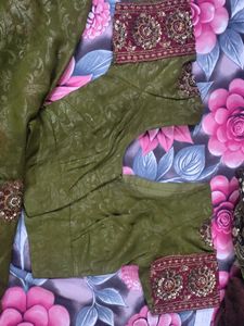 Embellished Olive Green Saree