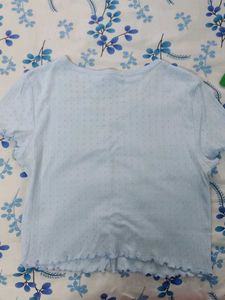 Baby Blue Ribbed Button-Up top