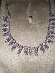AD Pink &amp; White Stone Necklace Set
