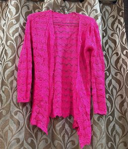 Bright Pink Crochet Cardigan