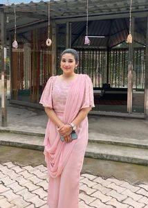 Designer Pink Palazzo Saree Set