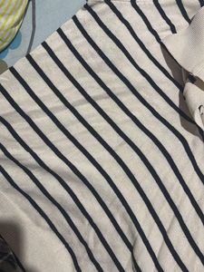Striped Polo Neck Knit Top