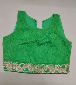 Beautiful Light Green Net Blouse with Golden Embro