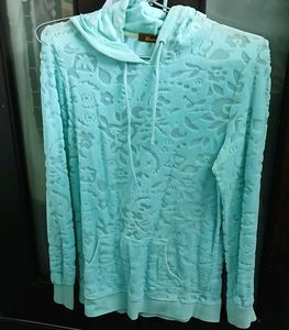 Light Blue Floral Velour Hoodie