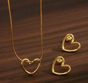 Gold Heart Necklace & Earrings Set Combo