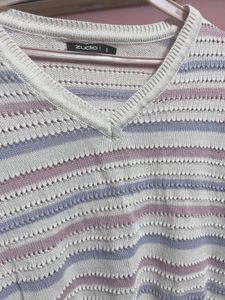 Striped V-Neck Knit Sweater