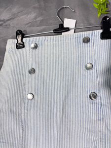Zara Blue Striped Button-Front Mini Skirt