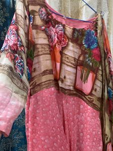 Pink Printed Anarkali Suit Set
