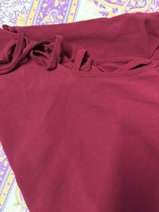 Maroon Lace-Up Flutter Sleeve Top