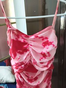 Pink &amp; Red Tie-Dye Ruched Mini Dress
